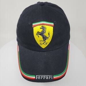 Ferrari Official Product Strapback Hat Scuderia Ferrari Logo Flag Stripes Brim